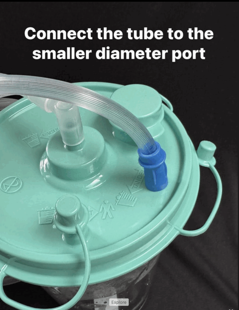 canister lid with tube connection to smaller port